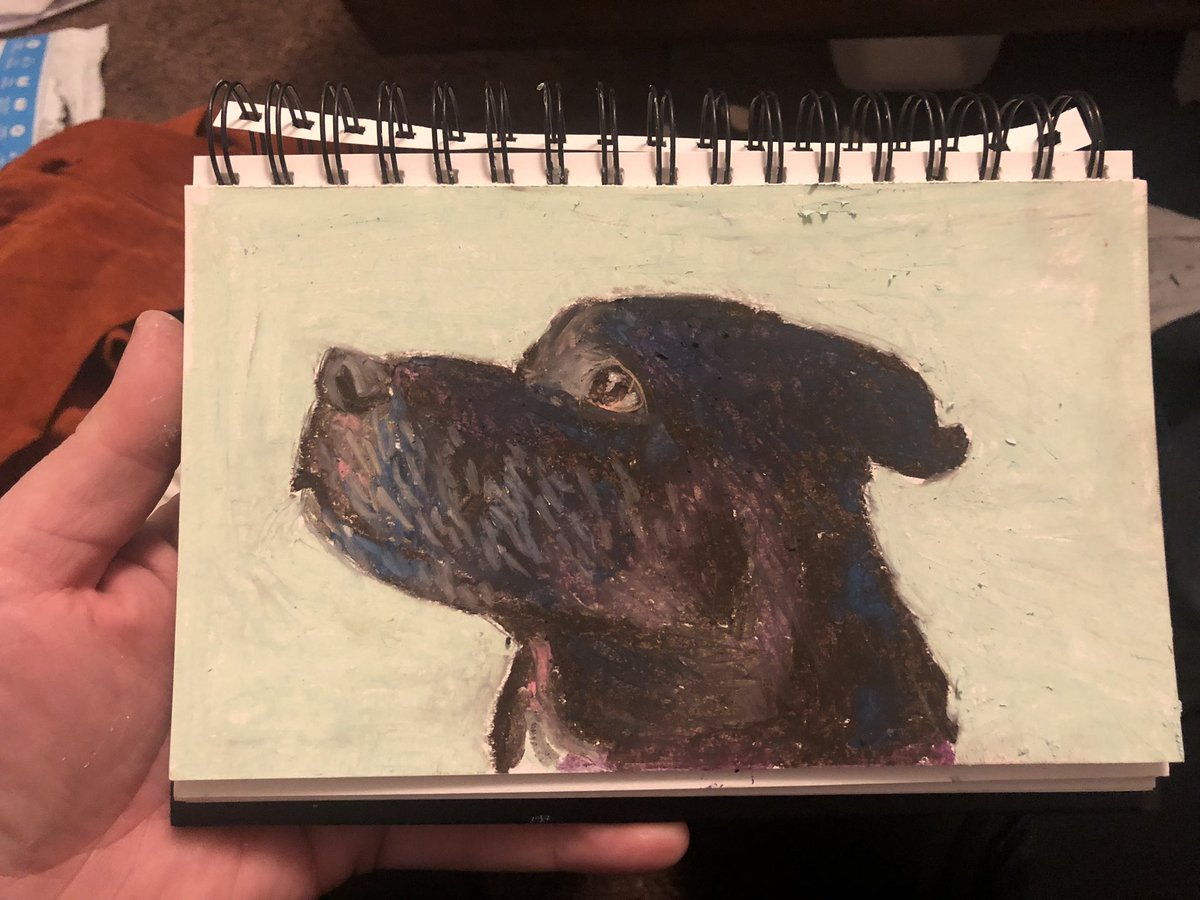Turtle_Approved's tweet photo. Part one of me Uploading some of the recent artwork I did last month. Been messing with oil pastels and it’s been fun. #art #illustraion #oilpastels #crayons #dogs #skull #wife #drawing https://t.co/qrWAHIPtf7