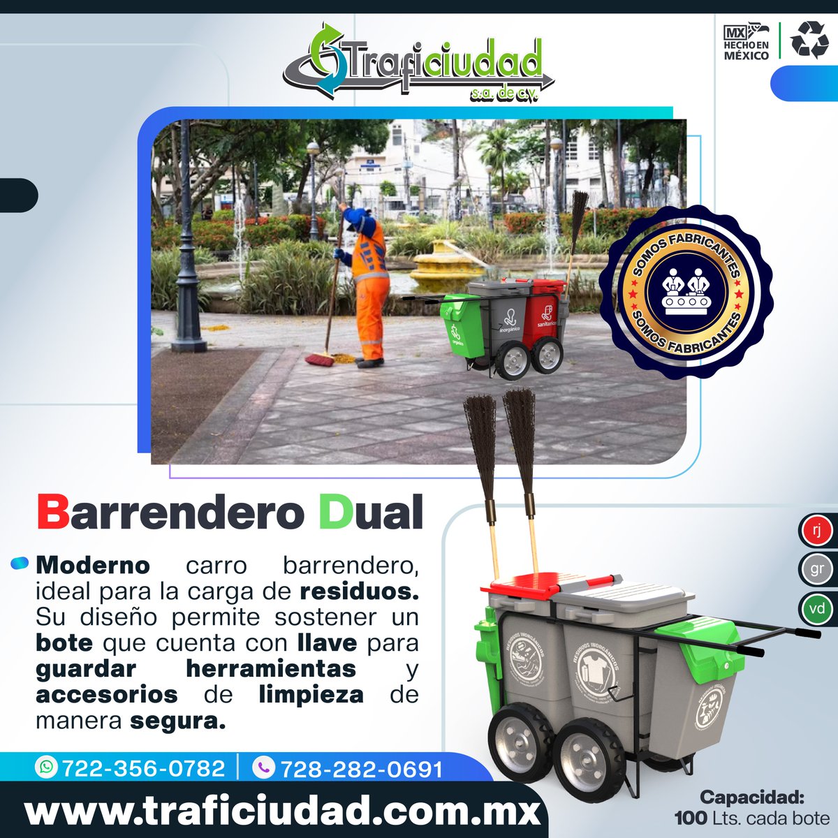 traficiudad's tweet photo. Para Mantener las calles de tu ciudad🏙️ limpias y relucientes tenemos el BARRENDERO DUAL, fabricados para soportar un uso rudo y facilitar el trabajo del personal de limpieza de las calles. Cotiza al: 722 356 0782 #barrenderos #CallesLimpias #reciclaje https://t.co/ZHmCMzzlR2 https://t.co/AesBcdmOFg