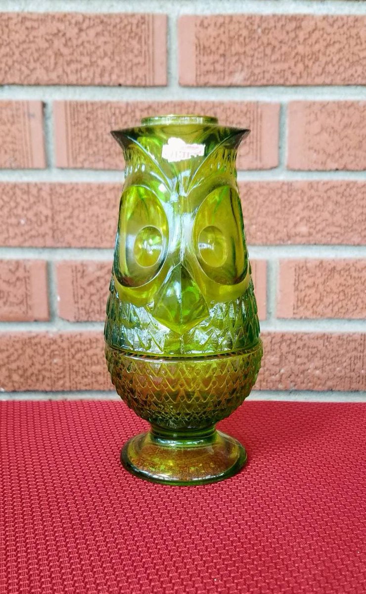 Excited to share the latest addition to my #etsy shop: Viking Green Glass Owl Fairy Lamp etsy.me/3Ll7U5x #viking #fairylamp #owl #collectableglass #retro #swag #lamp #carnivalglass #swaglamp