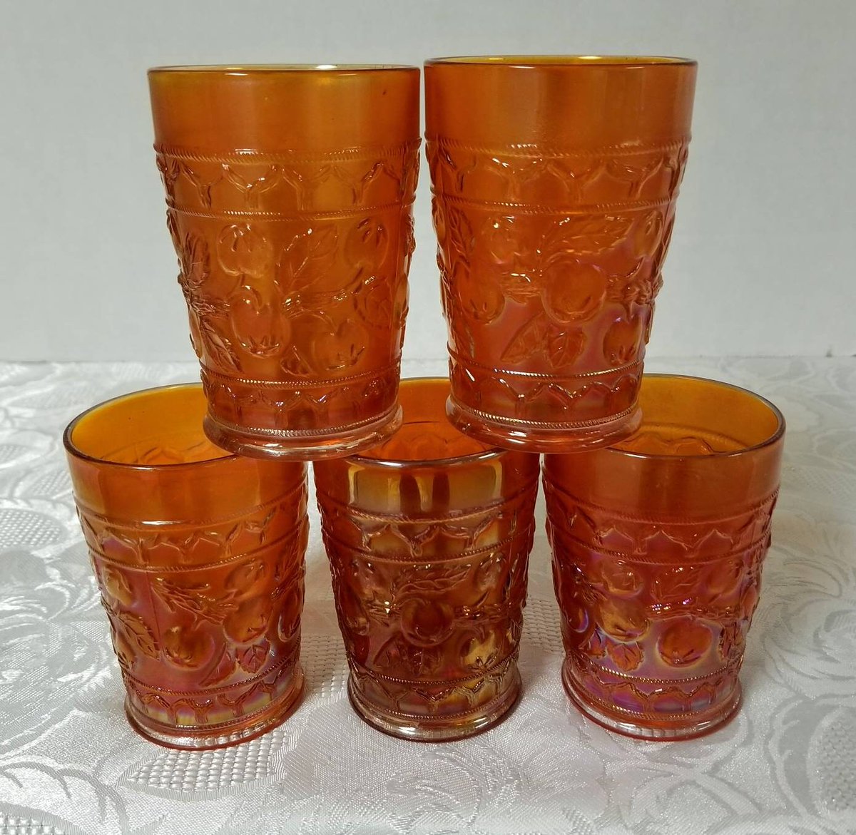 Excited to share the latest addition to my #etsy shop: Fenton Set of 5 RARE Golden Apple Tree #1561 Water Glasses etsy.me/406JwbF #fenton #indiana #carnivalglass #collectableglass #viking #blenko #waterglass #glass #marigold