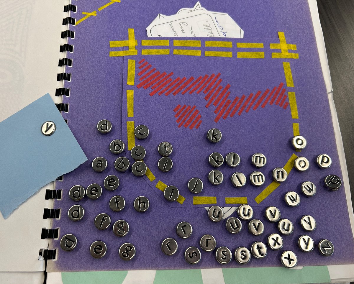 yorkart2111's tweet photo. Hoping these scrapbook letters can pass as faux rivets for the denim sketchbook pockets being designed today and tomorrow. #middleschoolart #YouthArtMonth #artmatters #MustMakeMon https://t.co/nigclYnXkQ