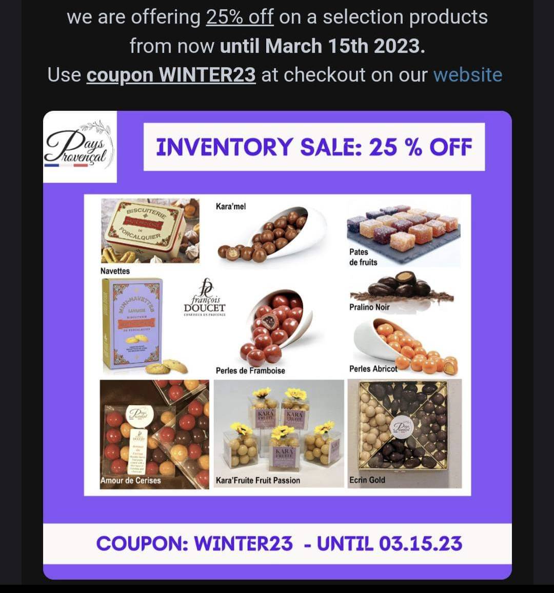 PaysProvencal's tweet photo. 📣Last 2 days to enjoy our 25% OFF with using the coupon WINTER23 at checkout 💻🛍️🎁 https://t.co/ysaax2TT96 !! Click, shop, enjoy! https://t.co/qP8SUOz4NR