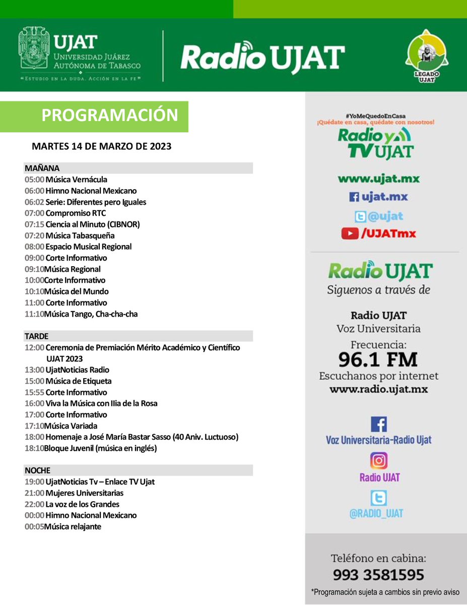 RADIO_UJAT's tweet photo. Sintoniza la frecuencia 96.1 FM Voz Universitaria https://t.co/kBfIG0TRib