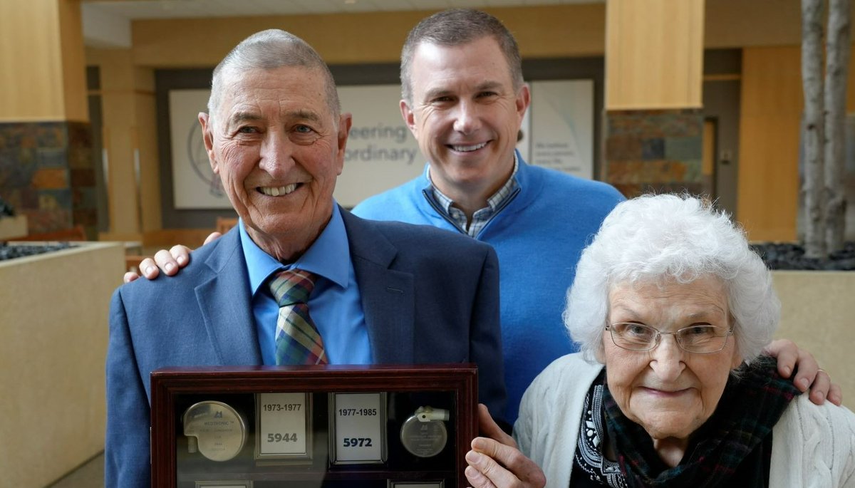 Today <a href="/Medtronic/">Medtronic</a> patient Ron Brown celebrates 50 years with a MDT pacemaker! Ron and his family visited us to celebrate and he even showed me the implantable devices he’s had over the years. Ron's story truly embodies how our Mission can extend the life of our patients! #MDTproud