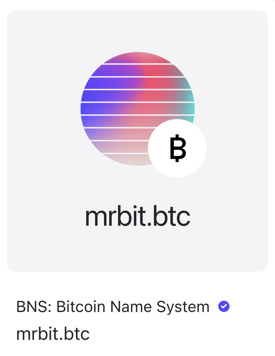 NoBitcoinNoGain's tweet photo. Call me Mr.Bit 🦸🏽‍♂️
#MrBit #NFT #NFTs #NFTCommunity #NFTdomain #NFTdomains #Web3domain #Web3domains #Web3 #Domain #Domains #Ordinals #OrdinalsNFT #Crypto #Bitcoin
@bns_dao @Stacks @trygamma https://t.co/LGlJ7JlLFI