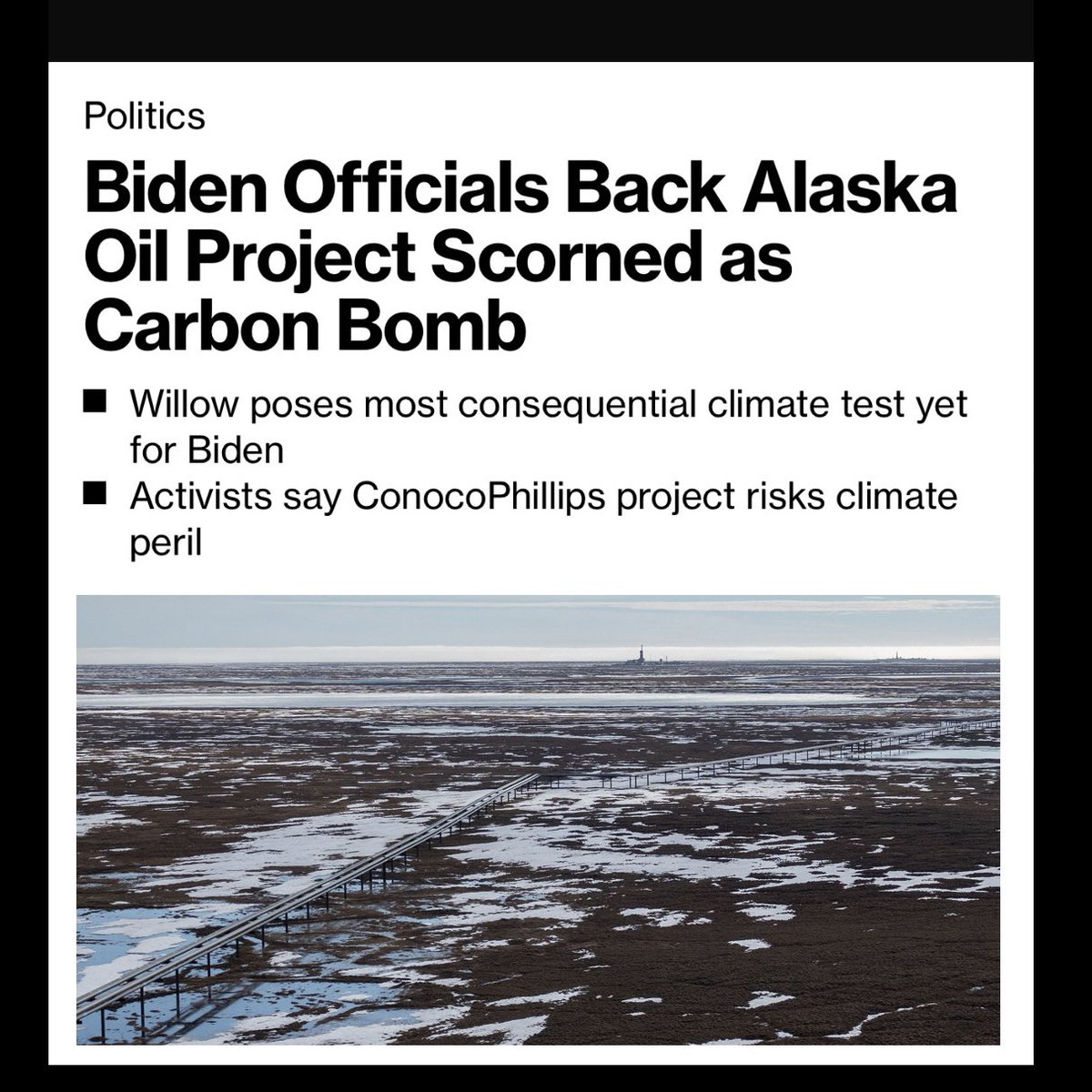 DISASTER: President Biden today approved the Willow oil project in Alaska on the largest tract of pristine land in the US. This will create catastrophic pollution for decades just as the planet reaches the tipping point. Willow will have deadly results. theguardian.com/us-news/2023/m…