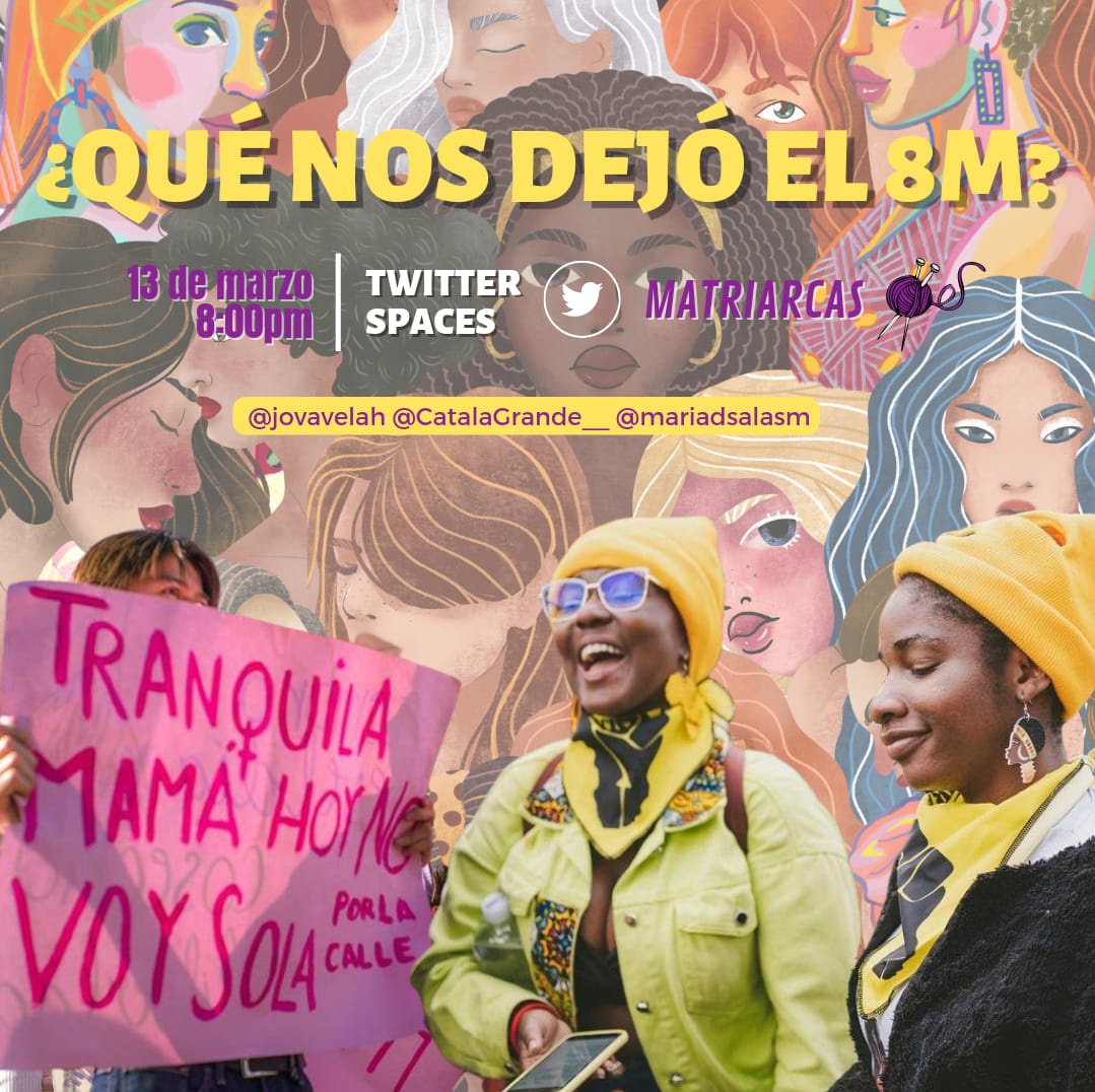 jovavelah's tweet photo. Por ello, hoy por fin tendremos el primer espacio, de muchos más que vienen, de nuestro proyecto llamado #Matriarcas. Acompáñennos a hablar sobre el 8M y los feminismos en Colombia HOY a las 8:00pm 💜💛 @CatalaGrande__ @mariadsalasm https://t.co/koTR6bWKMK