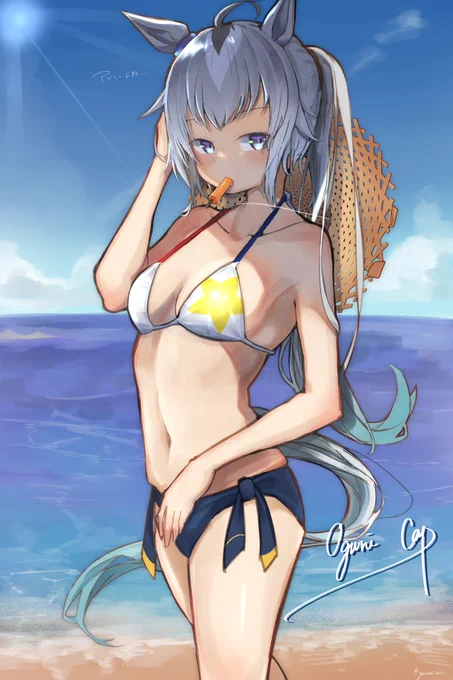 最近暑いから、去年描いた水着おぐりんを投入する#イラスト #ウマ娘 