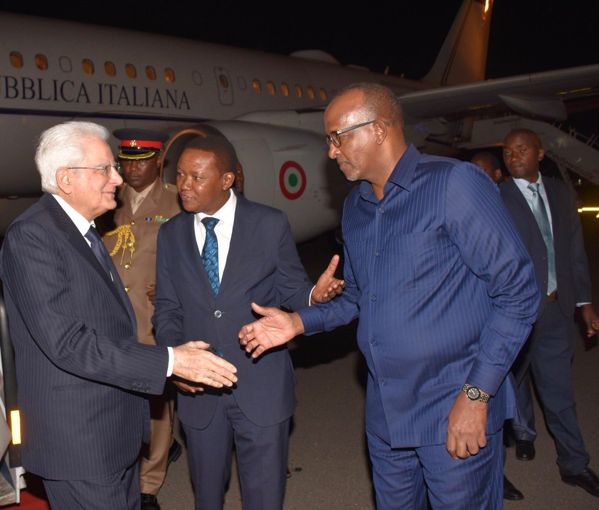 2korada's tweet photo. Interior CS Alfred Mutua and Defence CS Aden Duale welcome Italian President Sergio Mattarella for his 4-day visit to Kenya https://t.co/uYywhGTvvG