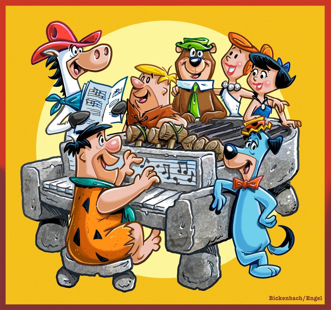 GregBruhl3's tweet photo. Fred Flintstone Playing Piano with Wilma, Barney Rubble, Betty, Yogi Bear, Huckleberry Hound, and Quick Draw McGraw by Jim Engel
#HannaBarbera
#JimEngel
#Art
#Cartoon https://t.co/nnKCdY4uT7