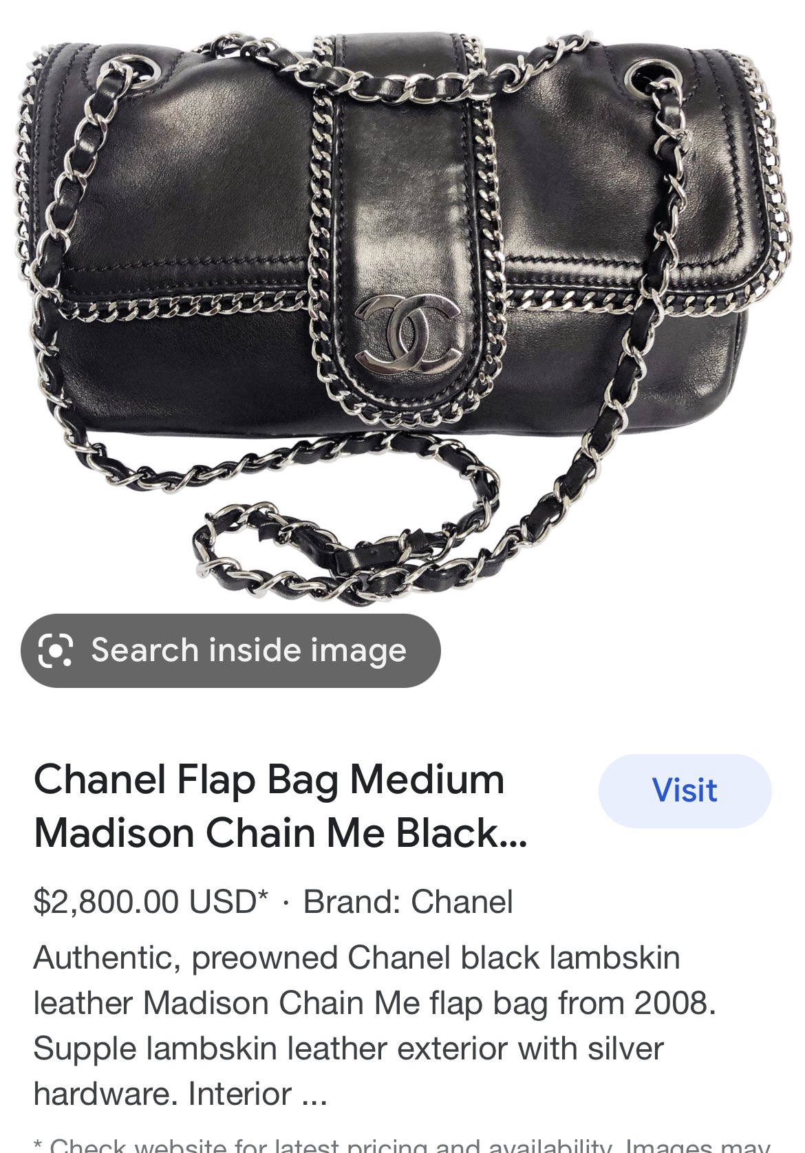 Chanel Black Lambskin Madison Chain Me Flap Bag Chanel