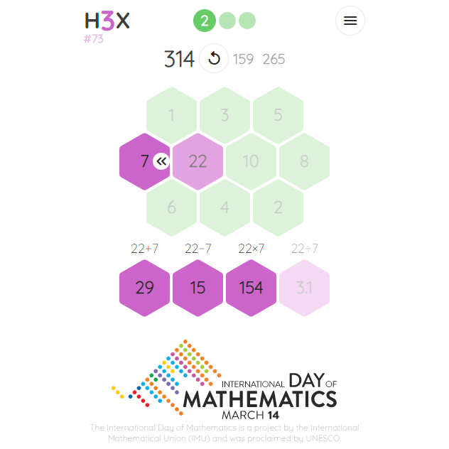 H3X celebra el Día internacional de las matemáticas. El lema de este año es 'Matemáticas para todo el mundo' y qué mejor forma de hacerlo que jugando. ¡Ayúdanos a celebrarlo y comparte!

h3xgame.com #PiDay #piDay2023 #DíaPi #DíaInternacionalDeLasMatemáticas #idm314