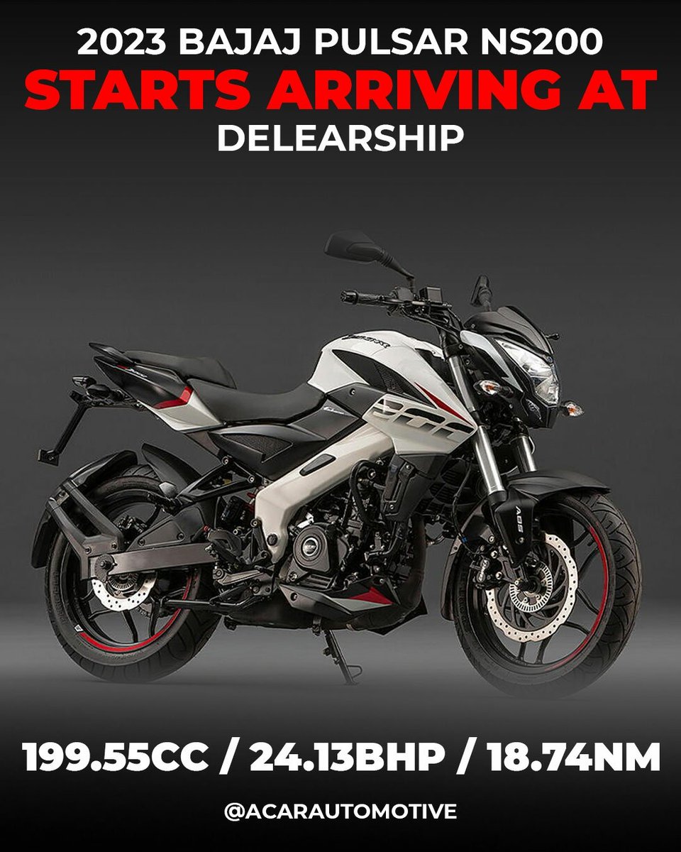 AcarAutomotive's tweet photo. #Bajaj Auto is soon going to launch the 2023 iteration of the #PulsarNS200 in coming days. No it get some feature upgrades mechanically the bike remains same.

Things to know ⬇️

➡️ Gets USD suspension 
➡️ Dual channel ABS 
➡️ Price hike 10,000-15,000

#acarautomotive https://t.co/OIMU5ul2BY