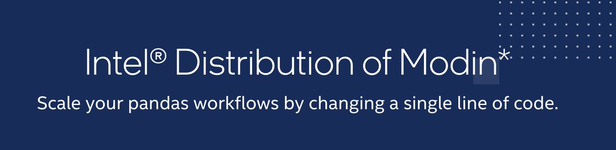 TechBytesAnish's tweet image. #Modin - drop-in replacement for pandas, enabling data scientists to scale to distributed DataFrame processing without having to change API code. Modin adds optimizations to further accelerate processing on #Intel hardware bit.ly/3yBHHrC