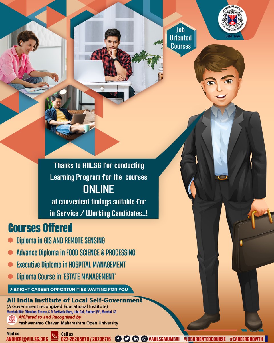 The next step in your Career is waiting for you... Join #AIILSG! The Learning Program for the Courses is conducted ONLINE at Convenient Timings Suitable for Service / Working Candidates.
Contact  : 022-26205670 / 26206716 
andheri@aiilsg.org
#CareerGrowth #JobOpportunity #Mumbai