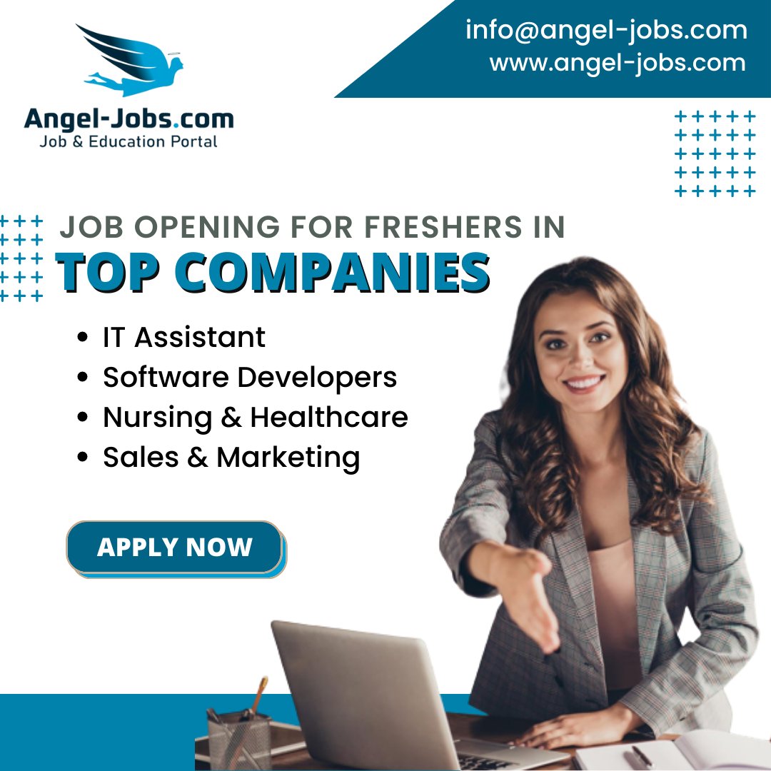 AngelJobsdotcom's tweet photo. Job opening for freshers in IT Assistant, Software Developers, Nursing, Sales &amp; Marketing! Register now!

Email us at: info@angel-jobs.com
Learn More: https://t.co/VGX5PWv4d5

#Jobseekers #jobsearch #jobopportunity #jobopening #jobs2023 #itjobs #softwarejobs #salesjobs https://t.co/T5gUN7Qo8h