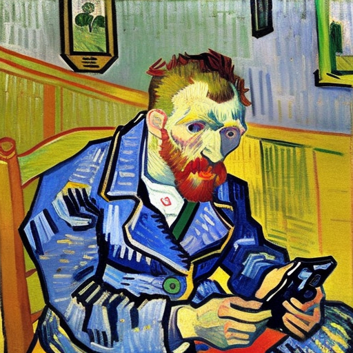 PurzBeats's tweet image. hipster vincent van gogh checking the value of his NFTs on his mobile phone and panicking, impressionist oil painting by vincent van gogh

#dreamstudio #sdxl