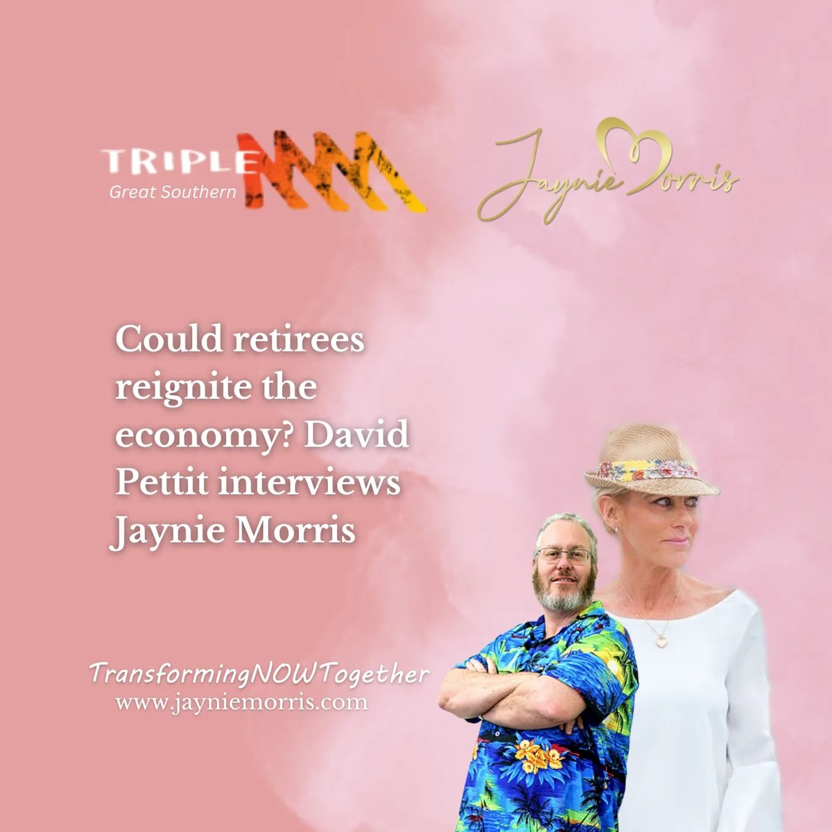 MorrisJaynie's tweet photo. Great chat with David Pettit Great SouthernTripleM Australiaβs biggest assets Retirees!Tune in MEDIA on my website, iTunes, Spotify, AppleRadio Comment & Feedback! Listen - https://t.co/ok2nYDv2bz #RadioInterview #WomenInRadio #Radio #ageism #advocateforunity #RetireeSolutions https://t.co/jJBXHaE2Fc