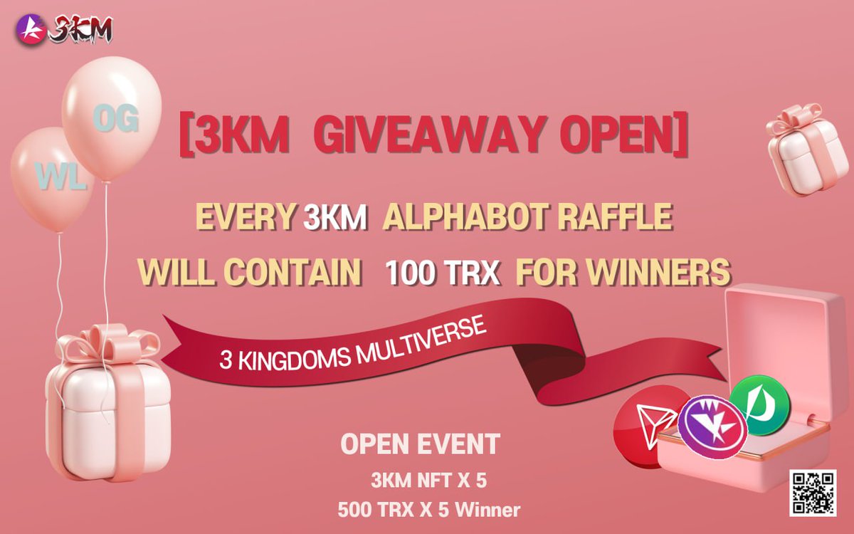3KMOfficial's tweet photo. 🎉 [3KM Alphabot Giveaway Open Event] 🎉

🏆Total Prize : 5 NFT(3KM) + 500 TRX
🏆Winners Count : 5 Winners
[(500 TRX will be split to 5 winners (100 TRX each)]

MUST:
1️⃣Follow 
@3KMOfficial
@3KM_alpha

2️⃣RT🔄Like❤️Tag 3 friends
3️⃣event👇 https://t.co/OltRQNFNmb https://t.co/Flf8uZZglA