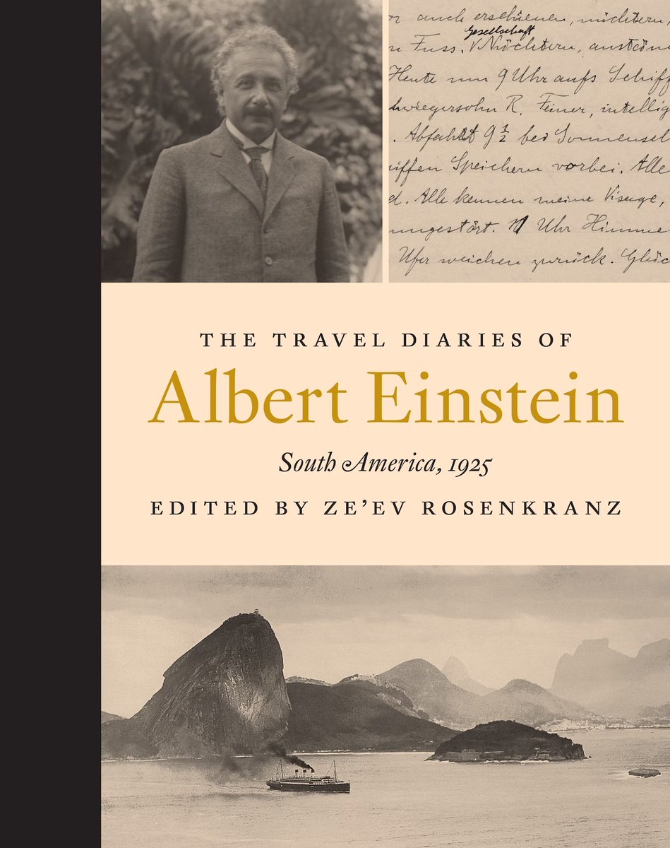 En 1925, un Albert Einstein ya célebre visitó Sudamérica. Recuerdo crónicas escritas por @algangui documentando detalles de su paso por Argentina, las cuales recomiendo. Hay, también, un nuevo libro sobre los diarios de viaje de Einstein por Sudamérica: press.princeton.edu/books/hardcove…