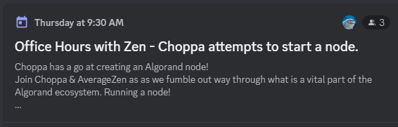 CHOPPAtheSHARK's tweet photo. Ever wanted to know how easy it is to spin of your own #Algorand node, #Algofam?

Join @pact_fi Office Hours session this week to find out how! @averagezen and I will be trying to spin up our very own node live on Discord and chatting along the way.

RSVP here: https://t.co/V1Xs0nPEw0