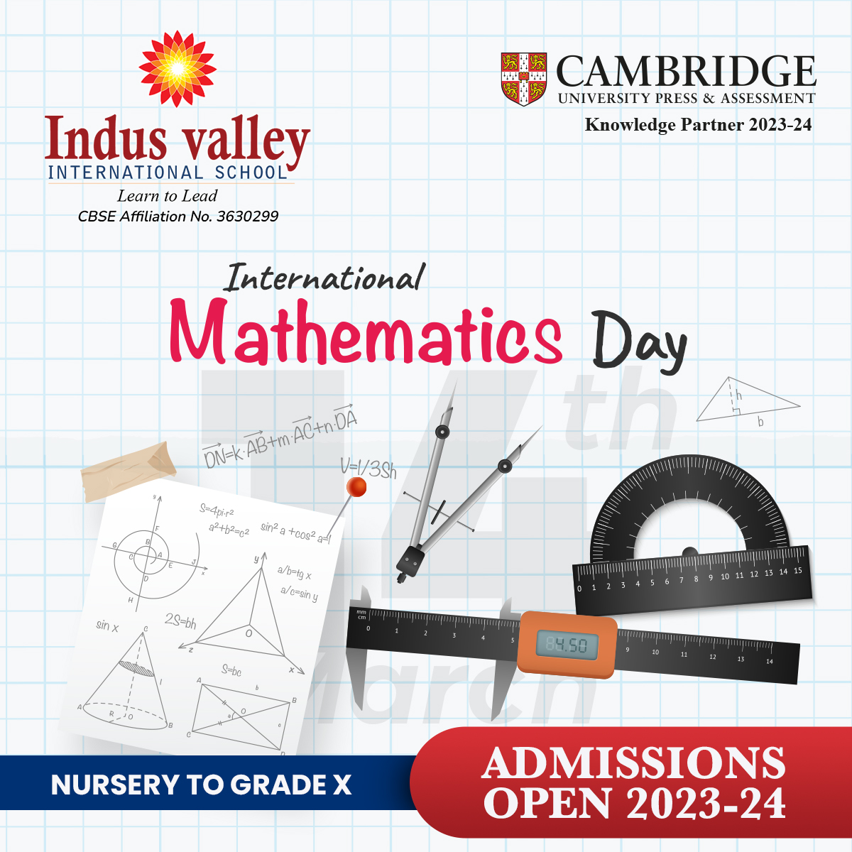 𝐇𝐚𝐩𝐩𝐲 𝐈𝐧𝐭𝐞𝐫𝐧𝐚𝐭𝐢𝐨𝐧𝐚𝐥 𝐌𝐚𝐭𝐡𝐬 𝐃𝐚𝐲!  Let's celebrate the beauty, complexity, and practicality of mathematics in our daily lives.

🌐indusvalleyinternationalschool.com

#IVIS #InternationalMathematicsDay #MathematicsDay #PiDay #LearnMath