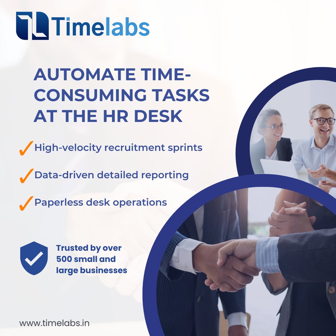 Timelabs offers a complete solution to automate your HR processes, saving you time and optimizing efficiency at scale.  

#hrautomation #efficiencyatwork #hradministration #hrworkflow #hradministration  #streamlineprocesses #hrsoftware #hrtech #hrms #Timelabs