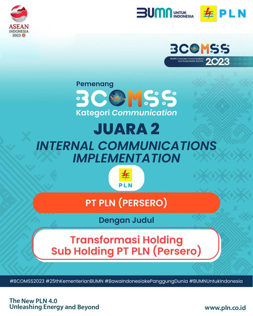 _pln_id's tweet photo. PLN juga meraih Juara 2 atas nominasi ๐๐ฏ๐ต๐ฆ๐ณ๐ฏ๐ข๐ญ ๐๐ฐ๐ฎ๐ฎ๐ถ๐ฏ๐ช๐ค๐ข๐ต๐ช๐ฐ๐ฏ๐ด ๐๐ฎ๐ฑ๐ญ๐ฆ๐ฎ๐ฆ๐ฏ๐ต๐ข๐ต๐ช๐ฐ๐ฏ atas Transformasi ๐๐ฐ๐ญ๐ฅ๐ช๐ฏ๐จ ๐๐ถ๐ฃ ๐๐ฐ๐ญ๐ฅ๐ช๐ฏ๐จ PT PLN (Persero).
#PLN #PLNAchievements #BCOMSS #PLNUntukIndonesia #UnleashingEnergyandBeyond https://t.co/VE9ttu72SL