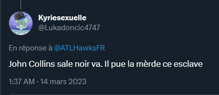 ATLHawksFR's tweet photo. Y'a rien de plus détestable que les parieurs qui perdent leur bet et viennent tenir ce genre de propos en commentaires. 🤬 https://t.co/it7QVHrdYy