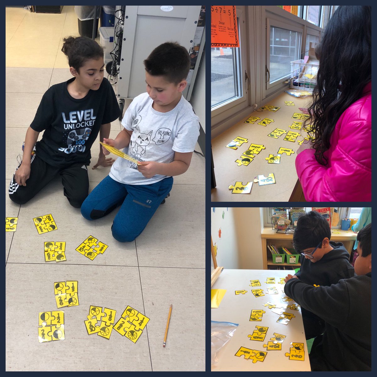 Fractions in action! Students worked with a partner to make equivalent fraction puzzles. This group is doing so well with this skill!  <a href="/MPEScougars/">Manassas Park Elementary School</a>