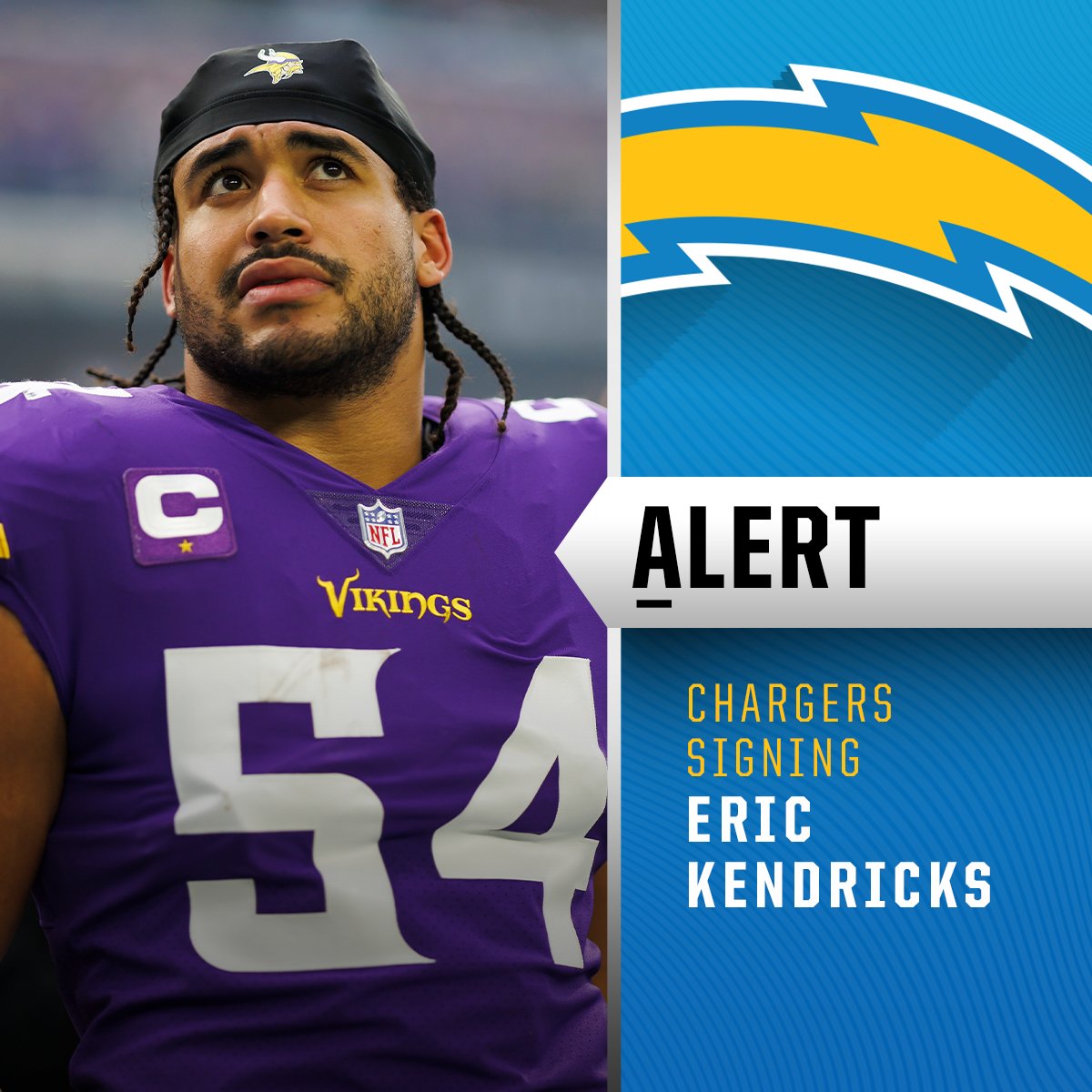 NFL's tweet photo. LB Eric Kendricks to sign with Chargers. (via @RapSheet) https://t.co/GCbpBl6LKE