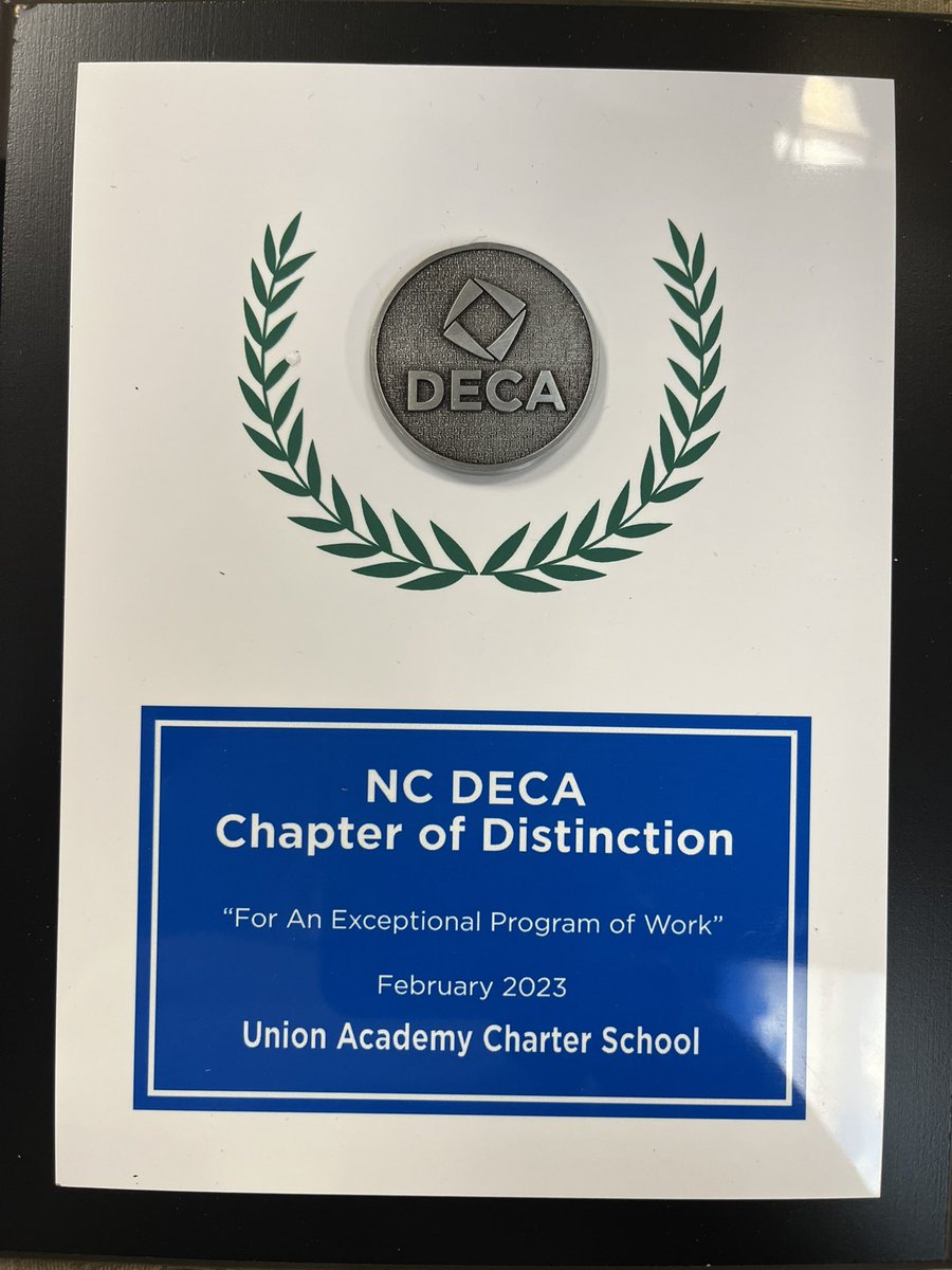 UAcharterschool's tweet photo. UA DECA was recognized as a NC Chapter of Distinction at the Career &amp; Development Conf in Greensboro! Great job! #weareUA @JZUAHS @UAathletics @NC_Coalition @NCCharterOffice https://t.co/S4AZPvpEYj