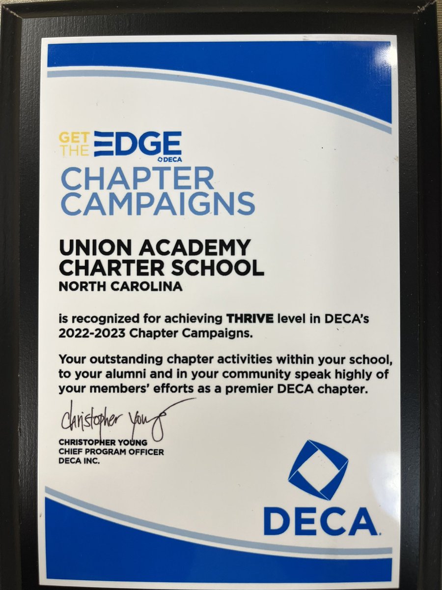 UAcharterschool's tweet photo. UA DECA was recognized as a NC Chapter of Distinction at the Career &amp; Development Conf in Greensboro! Great job! #weareUA @JZUAHS @UAathletics @NC_Coalition @NCCharterOffice https://t.co/S4AZPvpEYj
