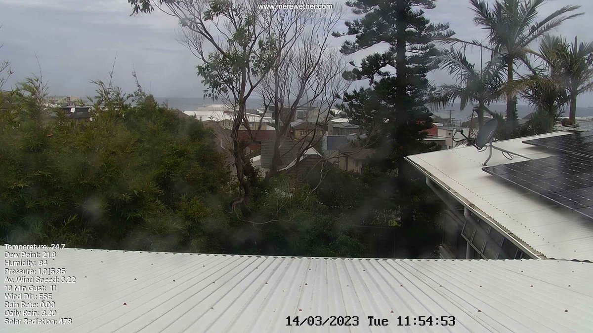 The temperature at merewether.com is currently 23.3° C. Humidity is 90.0% and daily rain is 0.0mm.  #weather #merewether #newcastle #newcastleWeather