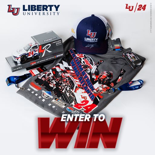 LibertyU's tweet image. Follow us and retweet for a chance to win a @WilliamByron prize pack, including an autographed die-cast car, team hat, 2022 Atlanta win T-shirt, and more! A winner will be selected on March 21.