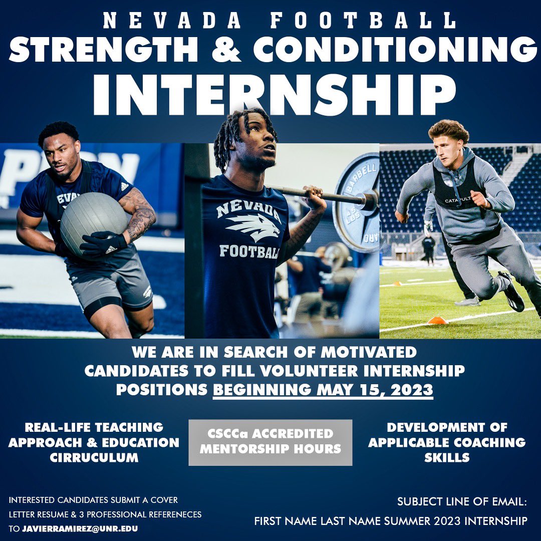 Nevada Football (@nevadafootball) on Twitter photo Here’s an opportunity to join and get the Pack ready for the season🐺
📧 javierramirez@unr.edu
#BattleBorn | #HomeIsNevada Here’s an opportunity to join and get the Pack ready for the season🐺
📧 javierramirez@unr.edu
#BattleBorn | #HomeIsNevada