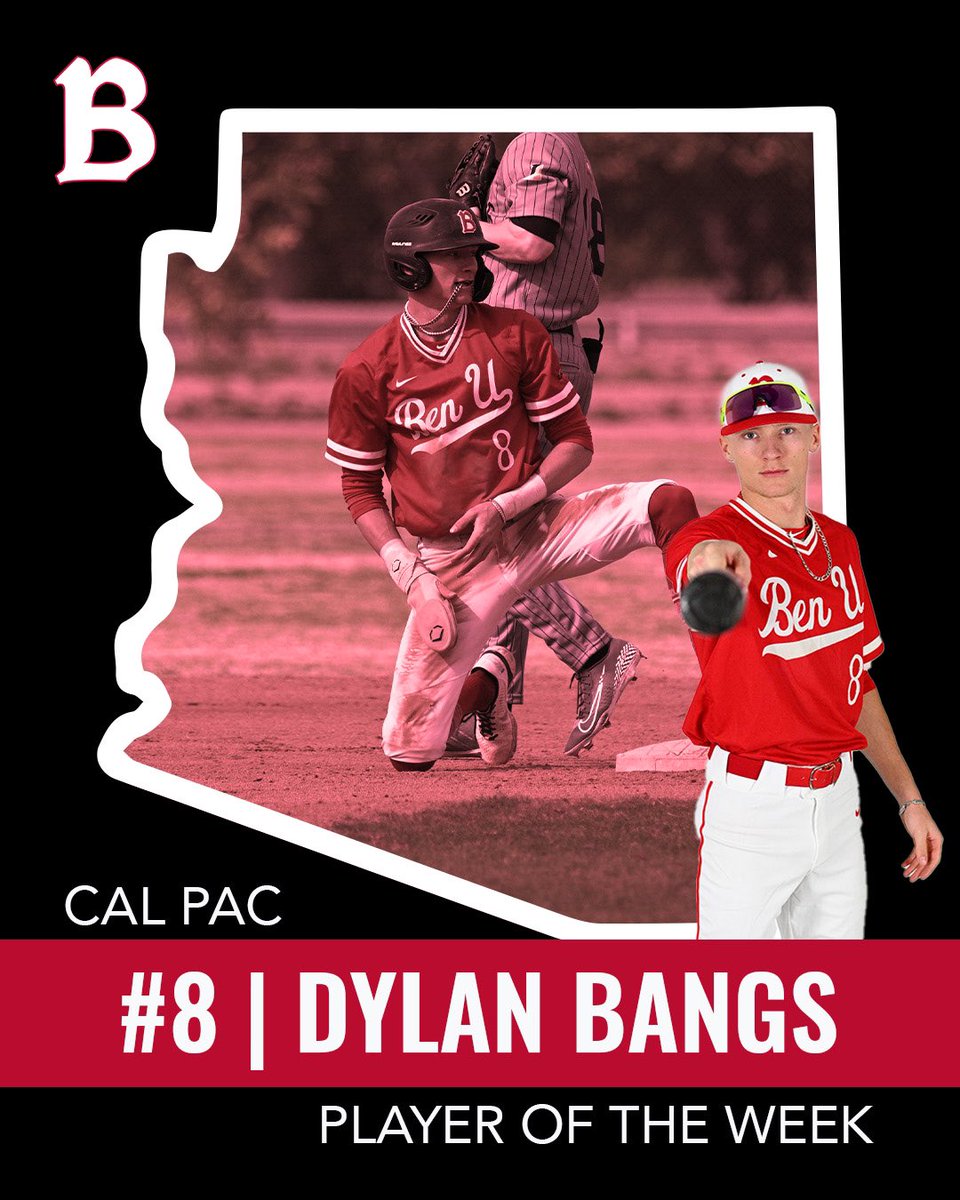 Congrats to Dylan Bangs on being named Cal Pac Player of the Week! 🅱️⚾️

Bangs had a huge week at the plate for the Redhawks with seven hits in 16 plate appearances, five of them for extra bases. He finished with two home runs, two triples, a double, and drove in eight runs.
