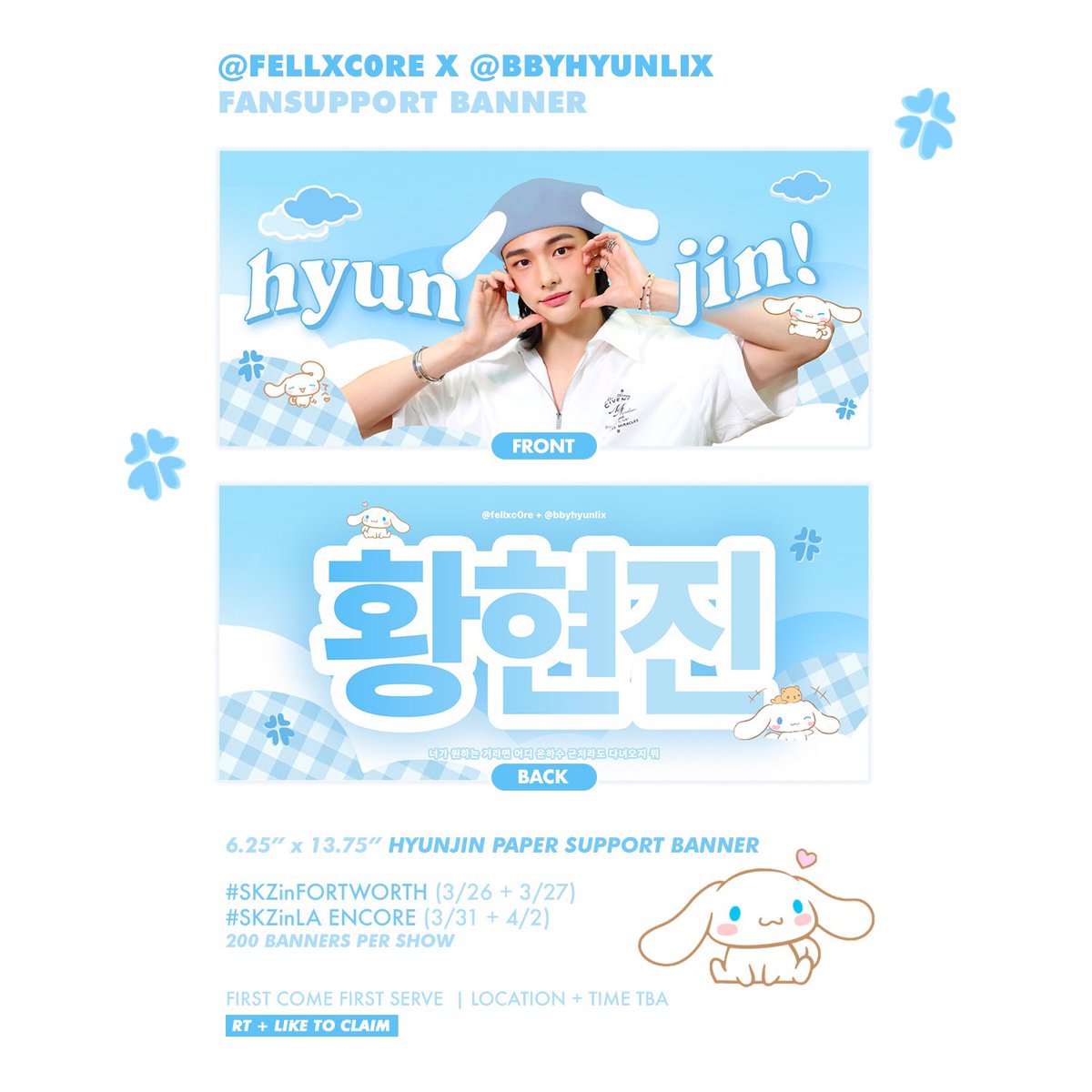FELlXC0RE's tweet photo. ♡ FELIX &amp; HYUNJIN sanrio fan support banner ♡

by @fellxc0re in collab w/ @bbyhyunlix 💫
 
— FCFS!
— attending both shows in Fortworth &amp; LA encore 
— pls like &amp; RT, follow for updates! 

#StrayKids_2ndWorldTour #StrayKids_2ndWorldTour_MANIAC_ENCORE  #SKZinLA #SKZinFORTWORTH https://t.co/BkbBX2jKRp