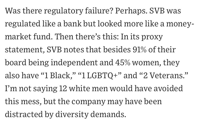 I wish this was not true… it was only a matter of time until an old white man blamed the fact women were on the board for the downfall of SVB. This is from @WSJ