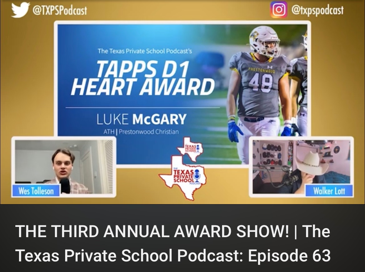 PCAAthletics (@pcaathletics) on Twitter photo Congratulations to these @TXPSPodcast 3RD Annual Football Awards recipients!
Coach of the Year - Donnie Yantis <a href="/donnieyantis/">Donnie Yantis</a>
Running Back of the Year - AJ Sibley <a href="/aj_sibley/">AJ Sibley</a>
Special Teams POY - Troop O’Neal <a href="/trooponeal/">Troop O’Neal</a>
Heart Award - Luke McGary <a href="/mcgary_luke/">Luke McGary</a> Congratulations to these @TXPSPodcast 3RD Annual Football Awards recipients!
Coach of the Year - Donnie Yantis <a href="/donnieyantis/">Donnie Yantis</a>
Running Back of the Year - AJ Sibley <a href="/aj_sibley/">AJ Sibley</a>
Special Teams POY - Troop O’Neal <a href="/trooponeal/">Troop O’Neal</a>
Heart Award - Luke McGary <a href="/mcgary_luke/">Luke McGary</a>