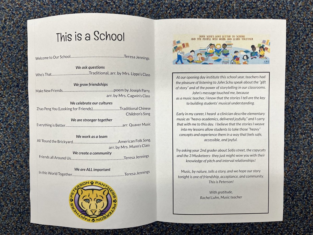 Peterson 2nd graders rocked their performance tonight. Children’s literature + music makes my heart happy!  Thanks for the inspiration, @MrSchuReads! #petersonpanthers @ipsd204 #elementarymusic #elmused