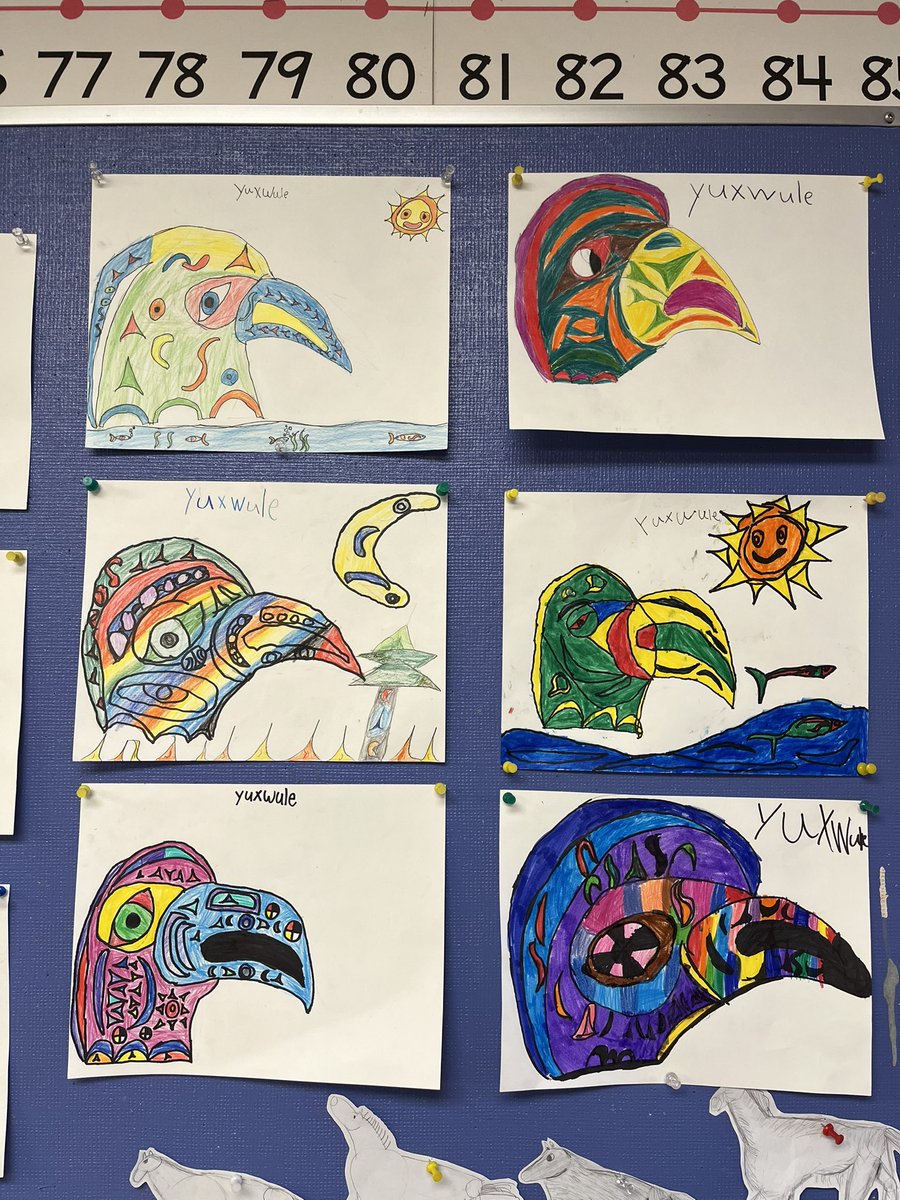 bugooo's tweet photo. Gorgeous eagle art inspired by the work of Lawrence Yuxwelupton. Credit to JoyfulLearning and Coast Salish artist and author Andrea Fritz from the Lyackson First Nation of the Hul'qumi'num speaking Peoples on the West Coast of Canada. @VSB39 @TyeeElementary https://t.co/2lbUjAB8Z9