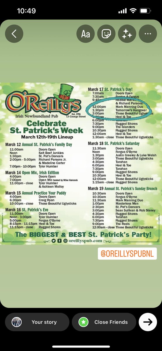 It’s Paddy’s Week!!! Can’t wait to see you at <a href="/oreillys_pub/">O'Reilly's Pub</a> on Friday! Neil, Trevor, and Steve will hit the stage at 1:30pm (March 17). 

#nlmusic #livemusic #irishnewfoundland