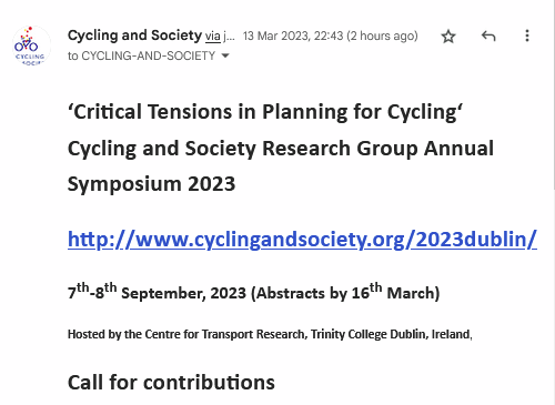 SpokesLothian's tweet photo. Tensions in🚲Planning

Symposium #Dublin #C8S2023
->https://t.co/qGMzYjiKLW

🙋‍♀️Highly relevant to #Edinburgh

#RoadspaceReallocation: why / why not

#Consultation: How much?  Recipe for delay, or better more widely accepted outcome?

🙋‍♀️Abstracts 16 Mar

@DrCarolineBrown @sto_paul https://t.co/jIBluPKDKI