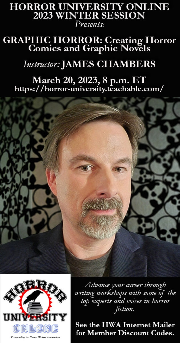 One week from tonight, I'll be teaching a Horror University workshop about writing horror comics! There's still time to register for GRAPHIC HORROR: Creating Horror Comics and Graphic Novels. Check it out here: horror-university.teachable.com/p/graphic-horr….