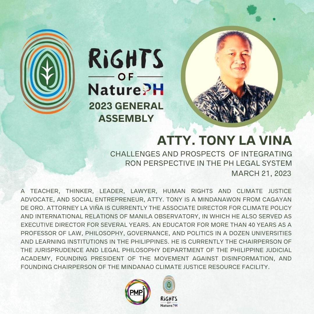 Caritas_PHL's tweet photo. Atty. Tony La Viña will lead the discussion on “Challenges and Prospects of Integrating RoN Perspective in the PH Legal System” on the opening day of the #RightsOfNaturePH 2023 General Assembly on Mar 21, 2023. #AlayParaSaKalikasan
#PasstheRoNBill
#DeclareClimateEmergency https://t.co/LO0vnjk3Jl