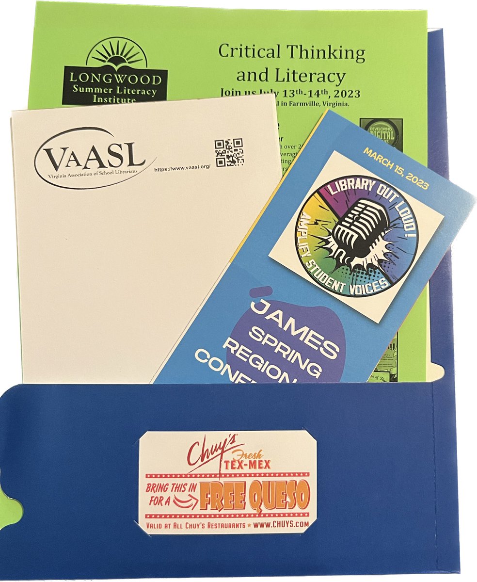 Folders are ready for <a href="/VAASL/">VAASL</a>, are you? And yes, all attendees get free queso courtesy of <a href="/ChuysRestaurant/">Chuy's</a>! See you at the James Spring Regional!