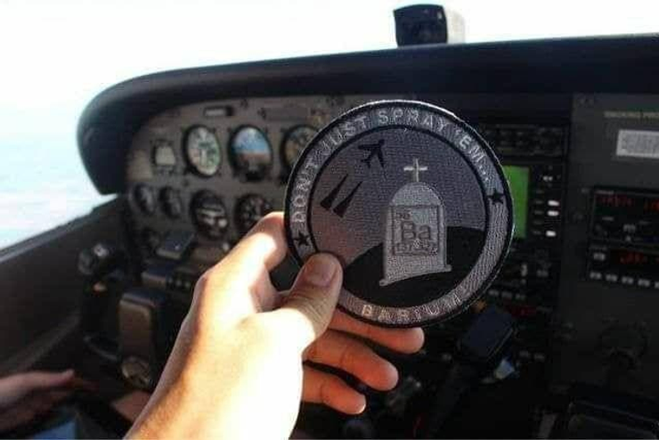 NotOpCue's tweet image. Honorary Chemtrail Military Patch Styles:

1⃣ "#TeamChemtrail #SprayAndPray" 
🟰 An aircraft control switch used to enable chemtrails.

2⃣ "Don't Just Spray 'Em... Barium!"
🟰 A nod to chemtrails containing barium, whilst being a pun to burry people.

💊 humorousmathematics.com/post/what-is-g…