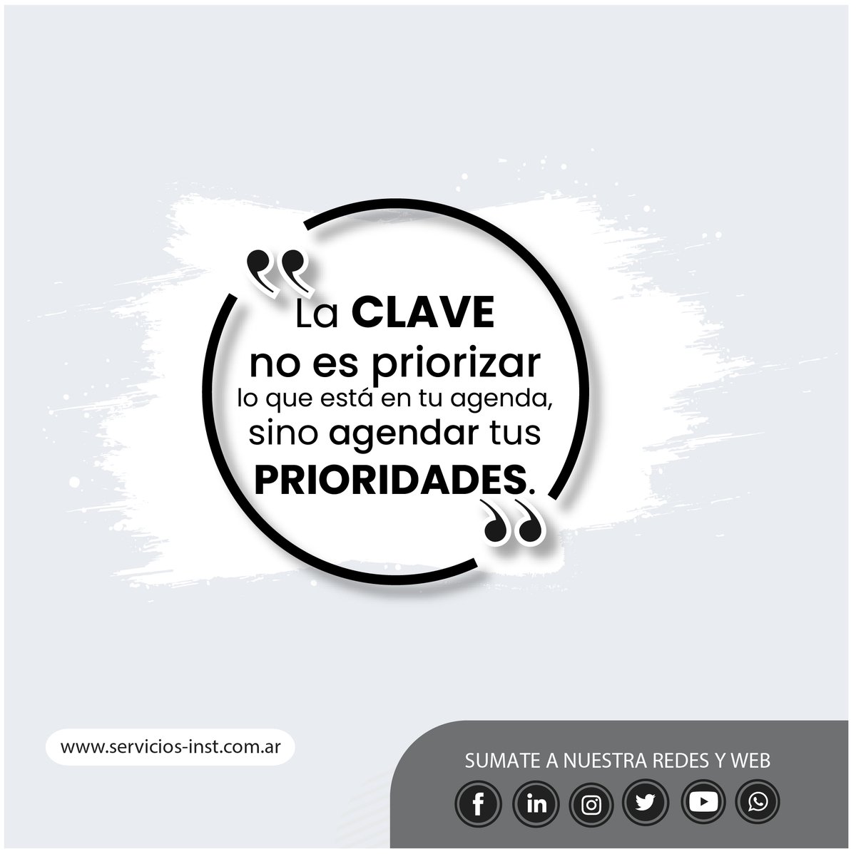 ServiciosInst's tweet photo. "La clave no es priorizar lo que está en tu agenda,
sino agendar tus prioridades."
Stephen Covey
.
Contacto
info@servicios-inst.com.ar
WS + 54 9 351 340-9149
https://t.co/XNjUmRBSaF
.
#ServiciosInstitucionales #MásServiciosquenunca #MásServicios #MRenzulli #MÁlvarez #CDallaCosta https://t.co/KW80VgdOkq