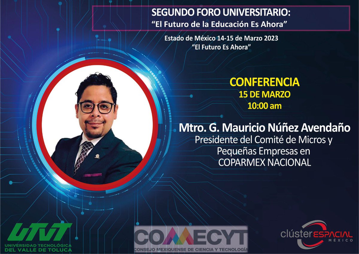 maununezmx's tweet photo. #VinculacionEducativa || Agradezco la invitación de la @UTVToluca y al @ClusterEspacial para participar en su 2do Foro Universitario “El futuro de la Educación es ahora” el próx 15 de Marzo a las 10:00 hrs

¡ Nos vemos por allá !

#SoyGrupoCETi #InvierteEdoMex #SoyCOPARMEX #MiPEs https://t.co/ITvuUc0Rdk